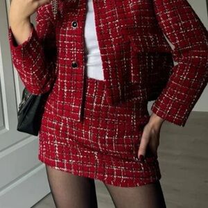 Zara Red Tweed Mini Skort